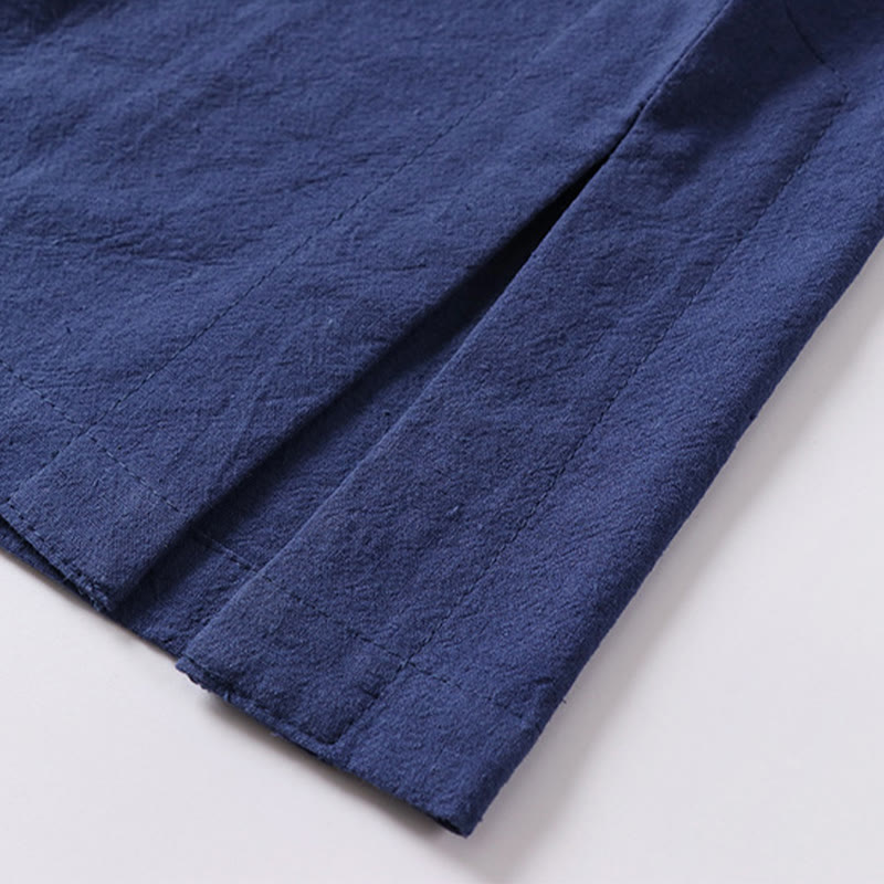 Camicia da uomo in lino di cotone con bottone a forma di rana, casual, a maniche corte, tinta unita , Buddha Stones - image 10