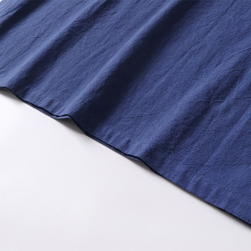 Camicia da uomo in lino di cotone con bottone a forma di rana, casual, a maniche corte, tinta unita , Buddha Stones - image 12