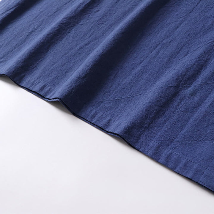 Camicia da uomo in lino di cotone con bottone a forma di rana, casual, a maniche corte, tinta unita , Buddha Stones - image 12