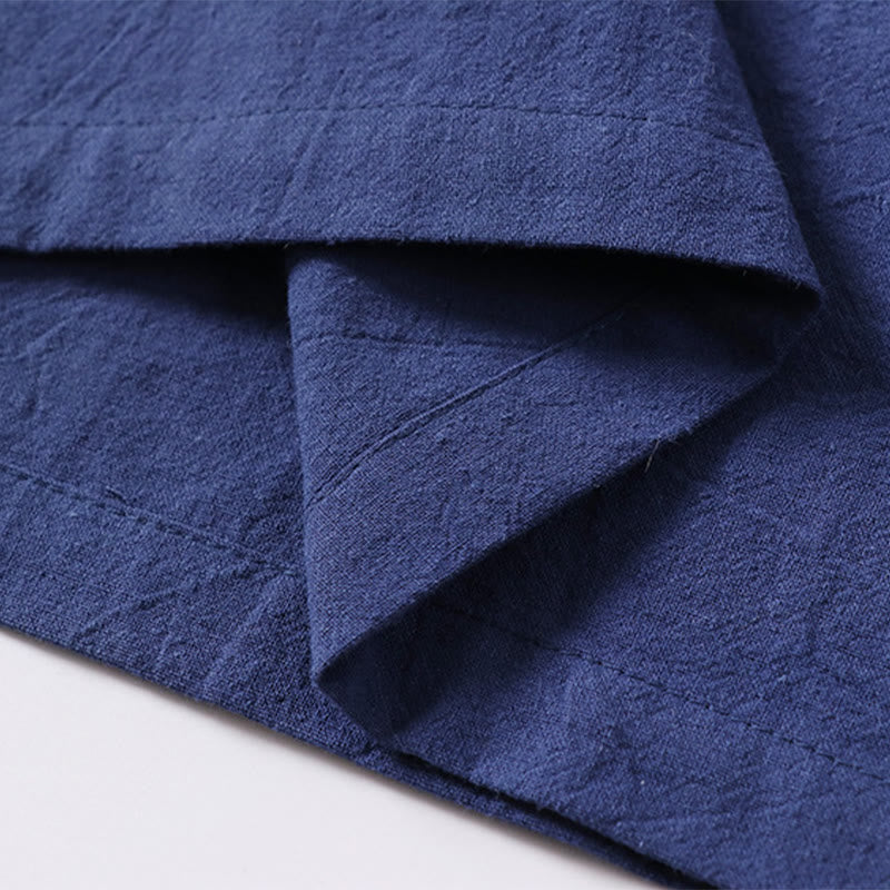 Camicia da uomo in lino di cotone con bottone a forma di rana, casual, a maniche corte, tinta unita , Buddha Stones - image 9