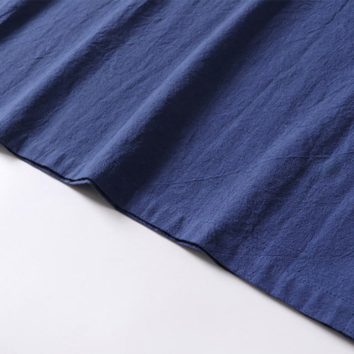 Camicia da uomo in cotone e lino con un bottone a forma di rana, manica corta, tinta unita , Buddha Stones - image 9