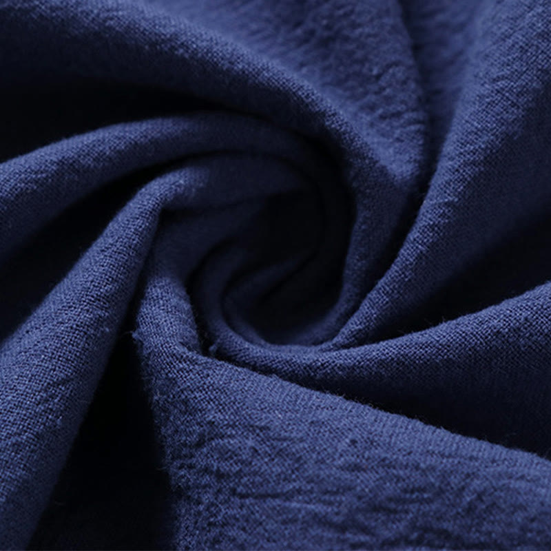 Camicia da uomo in cotone e lino con un bottone a forma di rana, manica corta, tinta unita , Buddha Stones - image 6