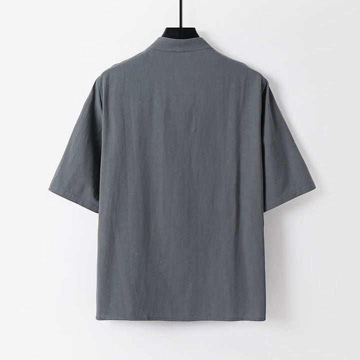 Camicia da uomo in cotone con maniche a tre quarti, casual, tinta unita, due bottoni , Buddha Stones