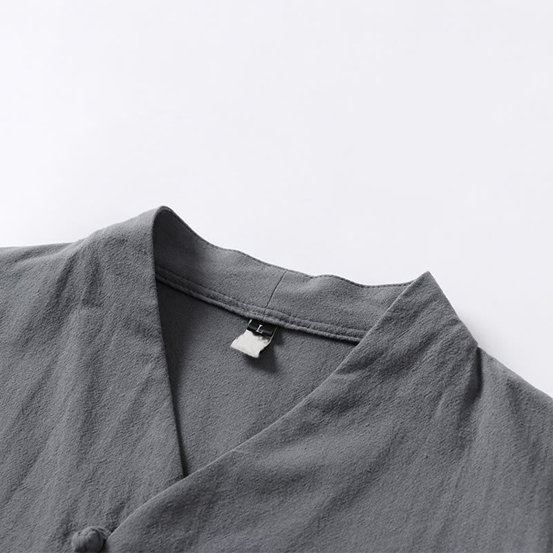 Camicia da uomo in cotone con maniche a tre quarti, casual, tinta unita, due bottoni , Buddha Stones