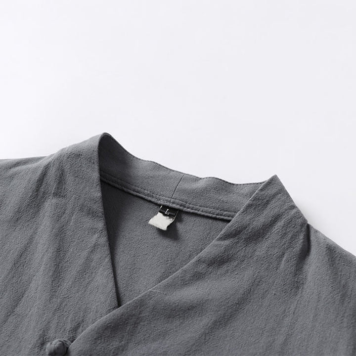 Camicia da uomo in cotone con maniche a tre quarti, casual, tinta unita, due bottoni , Buddha Stones