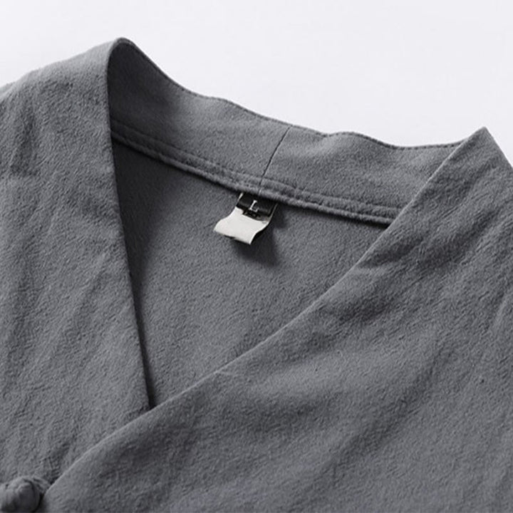 Camicia da uomo in cotone con maniche a tre quarti, casual, tinta unita, due bottoni , Buddha Stones - image 6