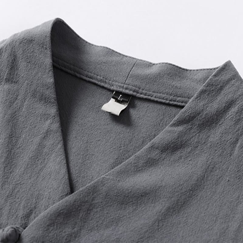 Camicia da uomo in cotone con maniche a tre quarti, casual, tinta unita, due bottoni , Buddha Stones