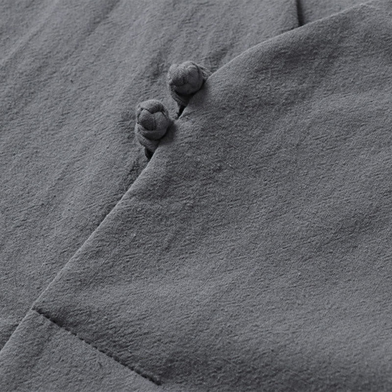 Camicia da uomo in cotone con maniche a tre quarti, casual, tinta unita, due bottoni , Buddha Stones - image 7