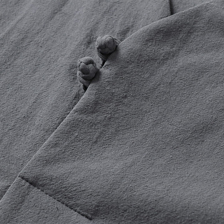 Camicia da uomo in cotone con maniche a tre quarti, casual, tinta unita, due bottoni , Buddha Stones - image 7