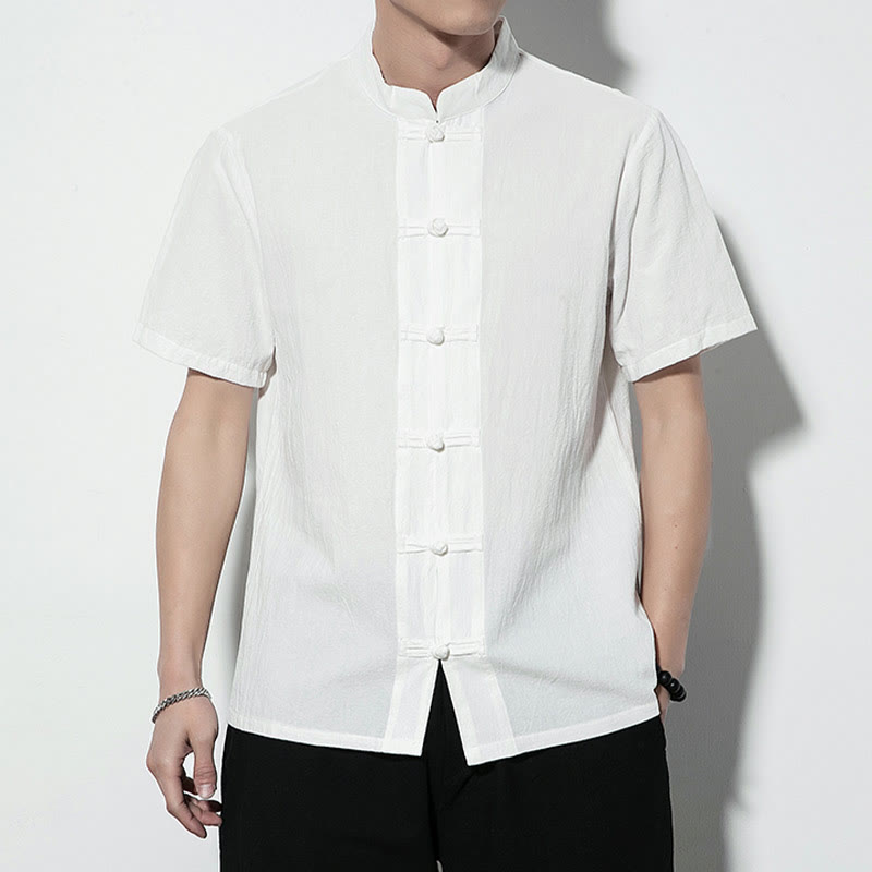 Buddha Stones da uomo in lino a maniche corte con bottoni a rana sul davanti, tinta unita, stile cinese, stile tang - image 11