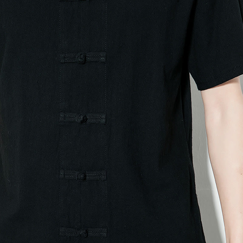 Buddha Stones da uomo in lino a maniche corte con bottoni a rana sul davanti, tinta unita, stile cinese, stile tang - image 21