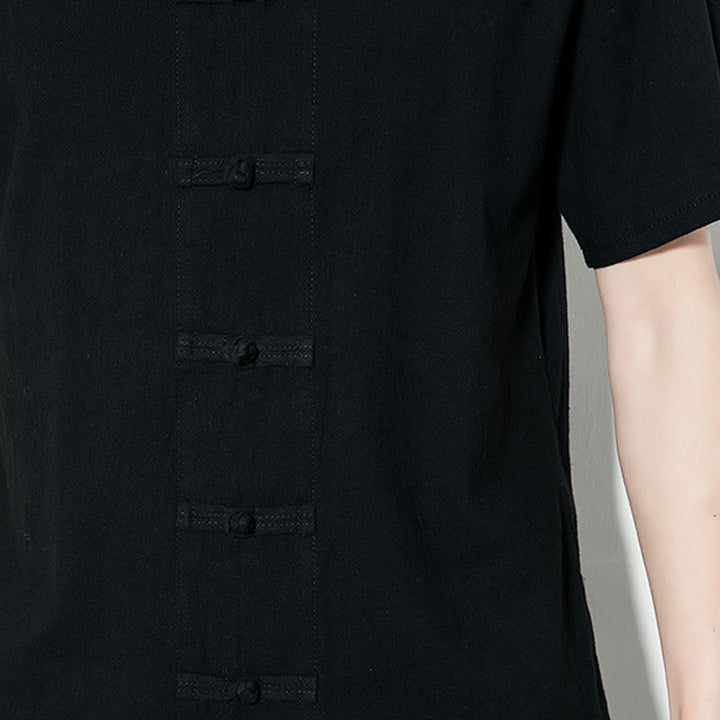 Buddha Stones da uomo in lino a maniche corte con bottoni a rana sul davanti, tinta unita, stile cinese, stile tang - image 21