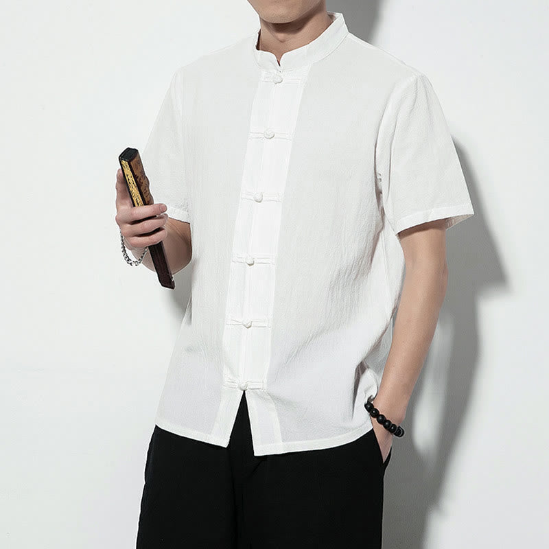 Buddha Stones da uomo in lino a maniche corte con bottoni a rana sul davanti, tinta unita, stile cinese, stile tang - image 16