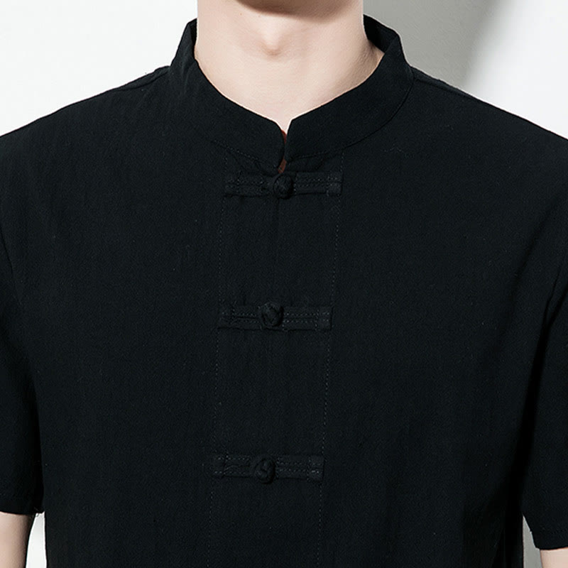 Buddha Stones da uomo in lino a maniche corte con bottoni a rana sul davanti, tinta unita, stile cinese, stile tang - image 19