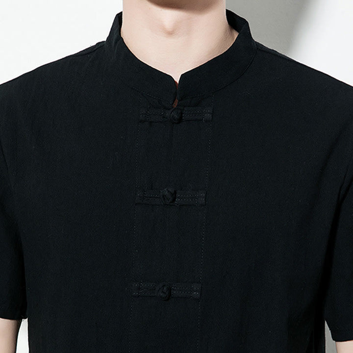 Buddha Stones da uomo in lino a maniche corte con bottoni a rana sul davanti, tinta unita, stile cinese, stile tang - image 19