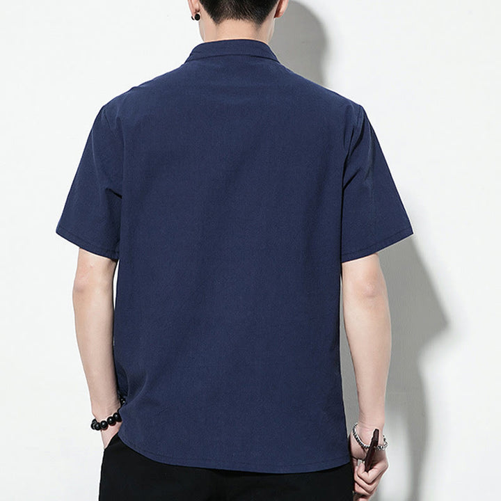 Buddha Stones da uomo in lino a maniche corte con bottoni a rana sul davanti, tinta unita, stile cinese, stile tang - image 4