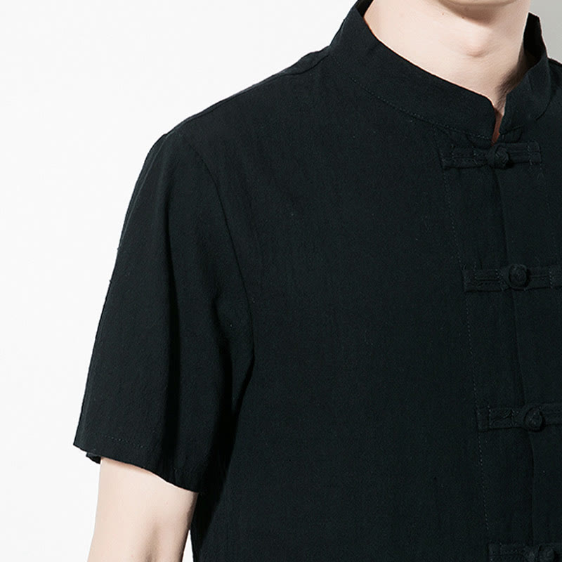 Buddha Stones da uomo in lino a maniche corte con bottoni a rana sul davanti, tinta unita, stile cinese, stile tang - image 20