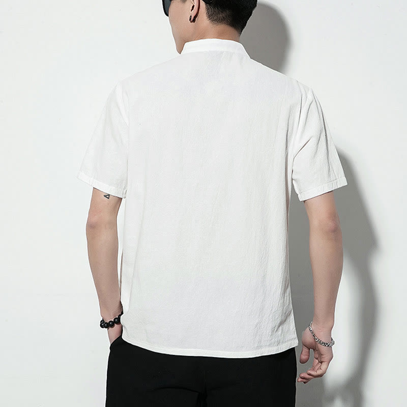 Buddha Stones da uomo in lino a maniche corte con bottoni a rana sul davanti, tinta unita, stile cinese, stile tang - image 13