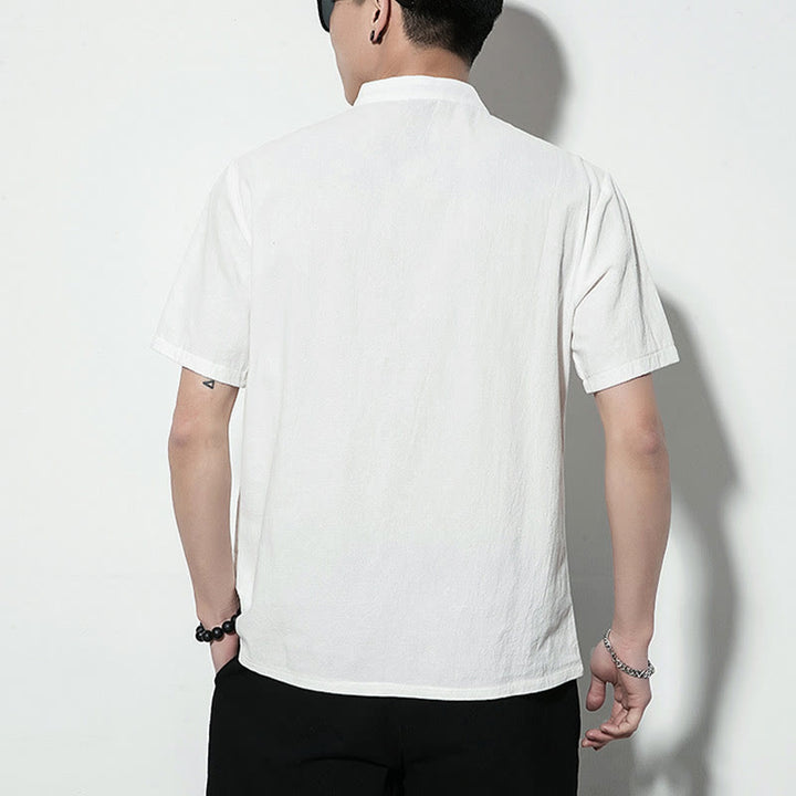 Buddha Stones da uomo in lino a maniche corte con bottoni a rana sul davanti, tinta unita, stile cinese, stile tang - image 13