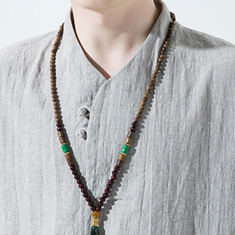 Camicia da uomo in cotone e lino con maniche a tre quarti, casual, tinta unita, due bottoni, Buddha Stones
