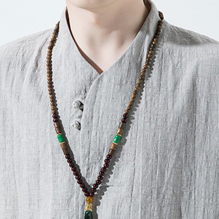 Camicia da uomo in cotone e lino con maniche a tre quarti, casual, tinta unita, due bottoni, Buddha Stones