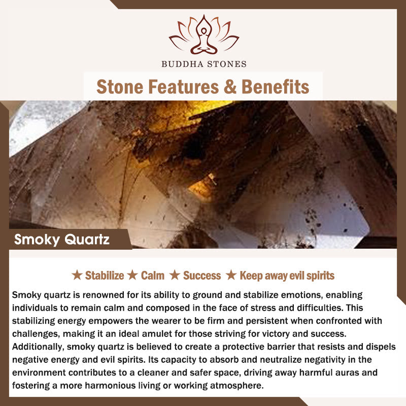 Braccialetto di successo con perline ultrasottili in quarzo fumé e ossidiana nera Buddha Stones