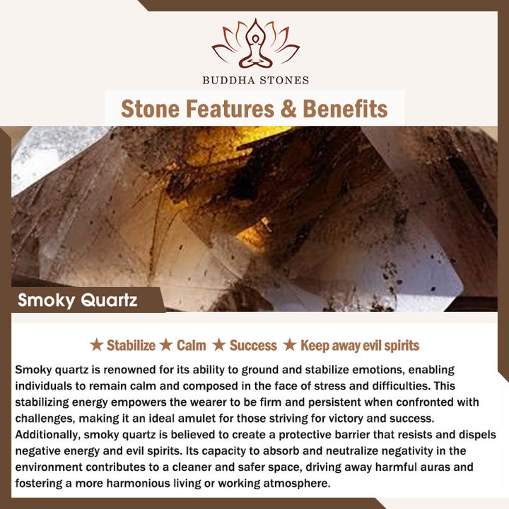 Braccialetto di successo con perline ultrasottili in quarzo fumé e ossidiana nera Buddha Stones