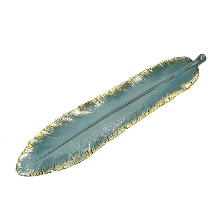 Buddha Stones Piuma verde Bordo dorato Bruciatore di incenso in ceramica Decorazione