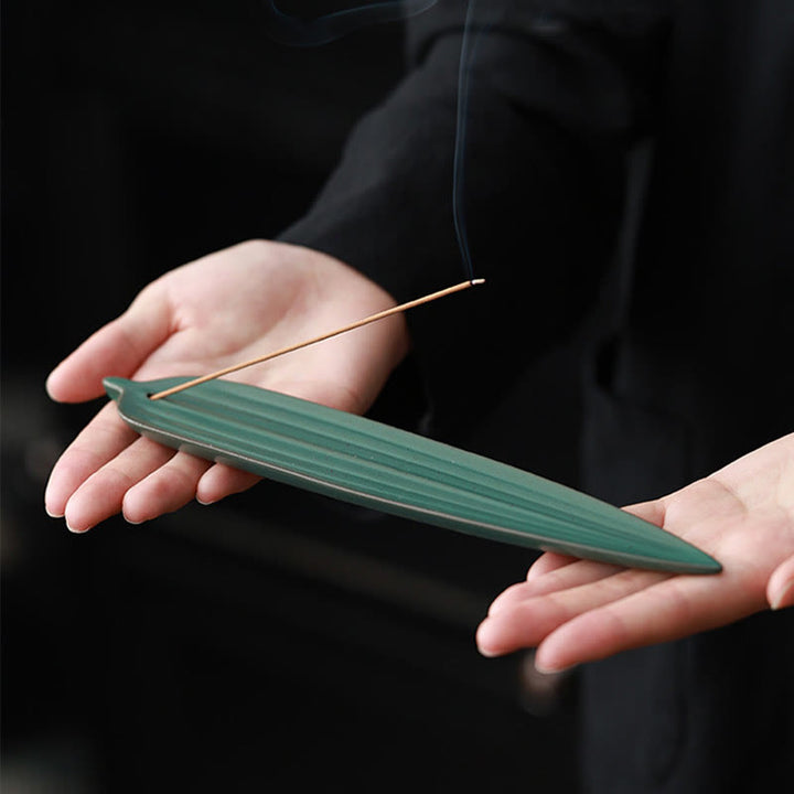 Buddha Stones Foglia di bambù verde Bruciatore di incenso in ceramica Decorazione curativa - image 5