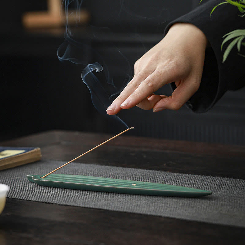 Buddha Stones Foglia di bambù verde Bruciatore di incenso in ceramica Decorazione curativa - image 6