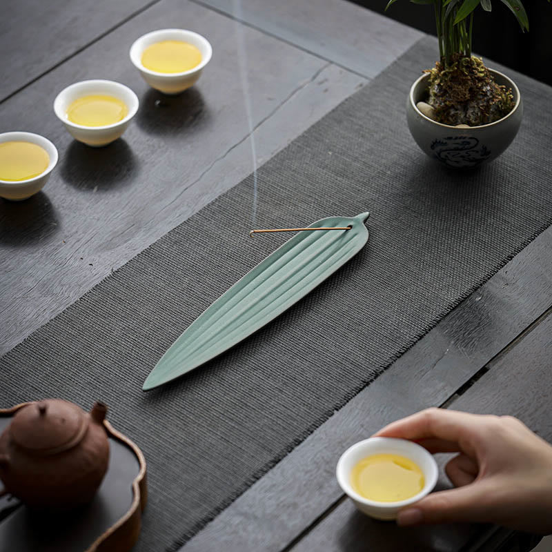 Buddha Stones Foglia di bambù verde Bruciatore di incenso in ceramica Decorazione curativa - image 2