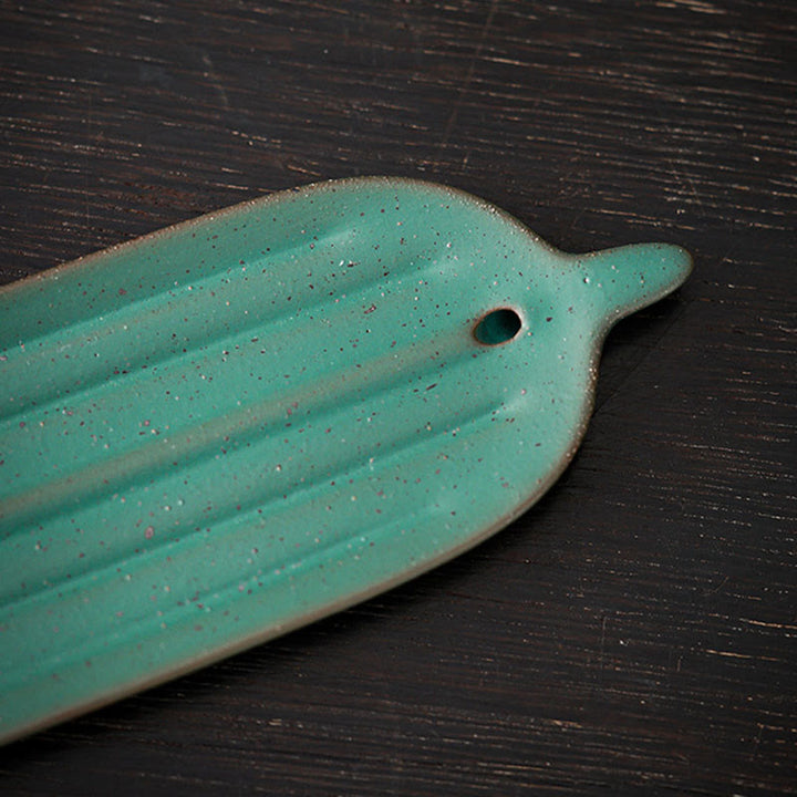 Buddha Stones Foglia di bambù verde Bruciatore di incenso in ceramica Decorazione curativa
