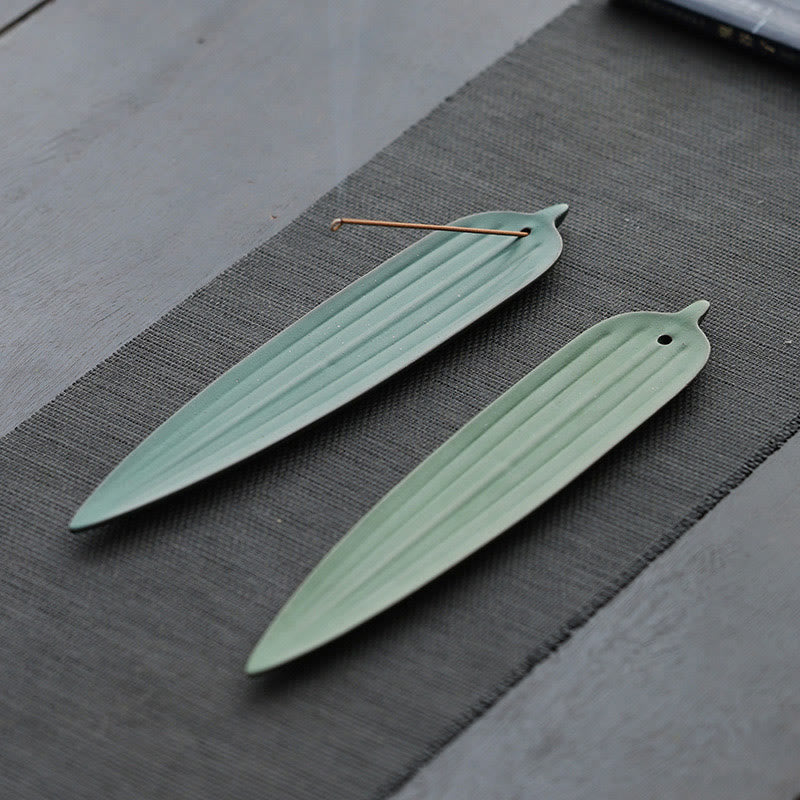 Buddha Stones Foglia di bambù verde Bruciatore di incenso in ceramica Decorazione curativa - image 10