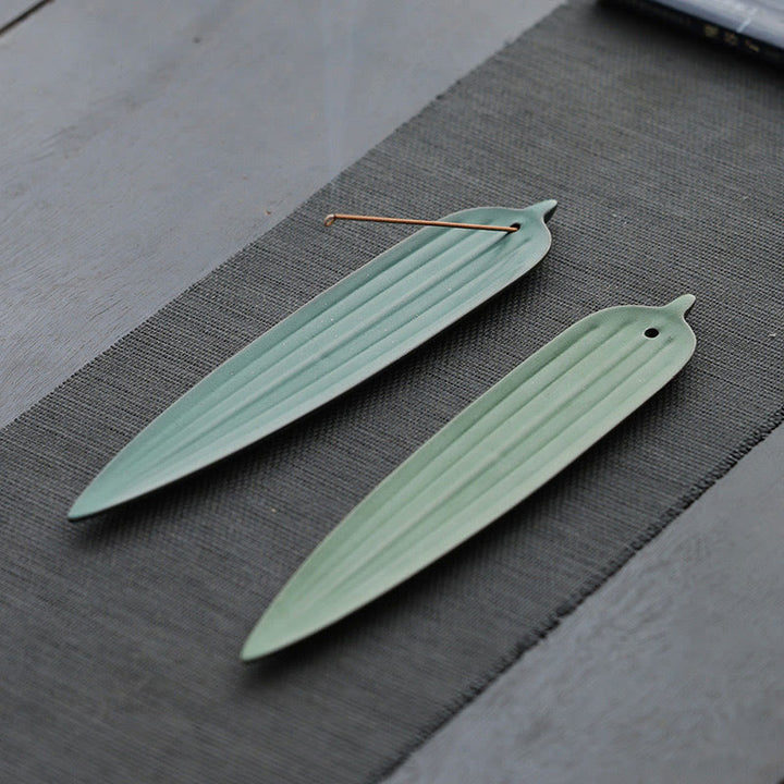 Buddha Stones Foglia di bambù verde Bruciatore di incenso in ceramica Decorazione curativa - image 10