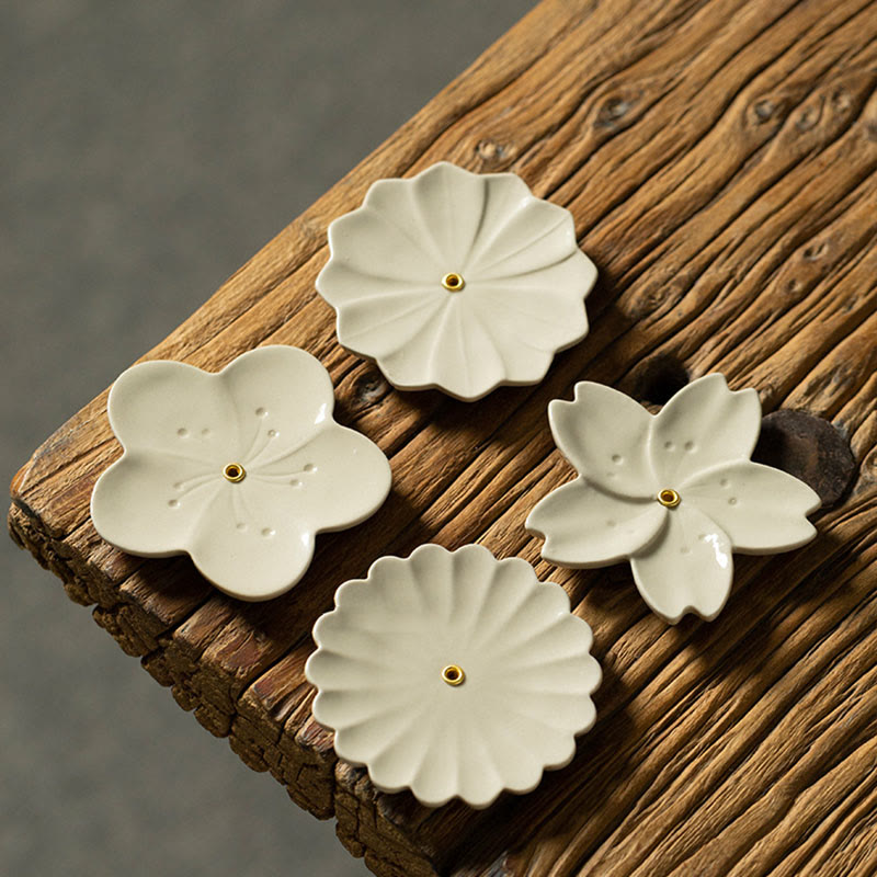Buddha Stones, loto, fiore di ciliegio, fiore di prugna, crisantemo, bruciatore di incenso in ceramica curativo, decorazione