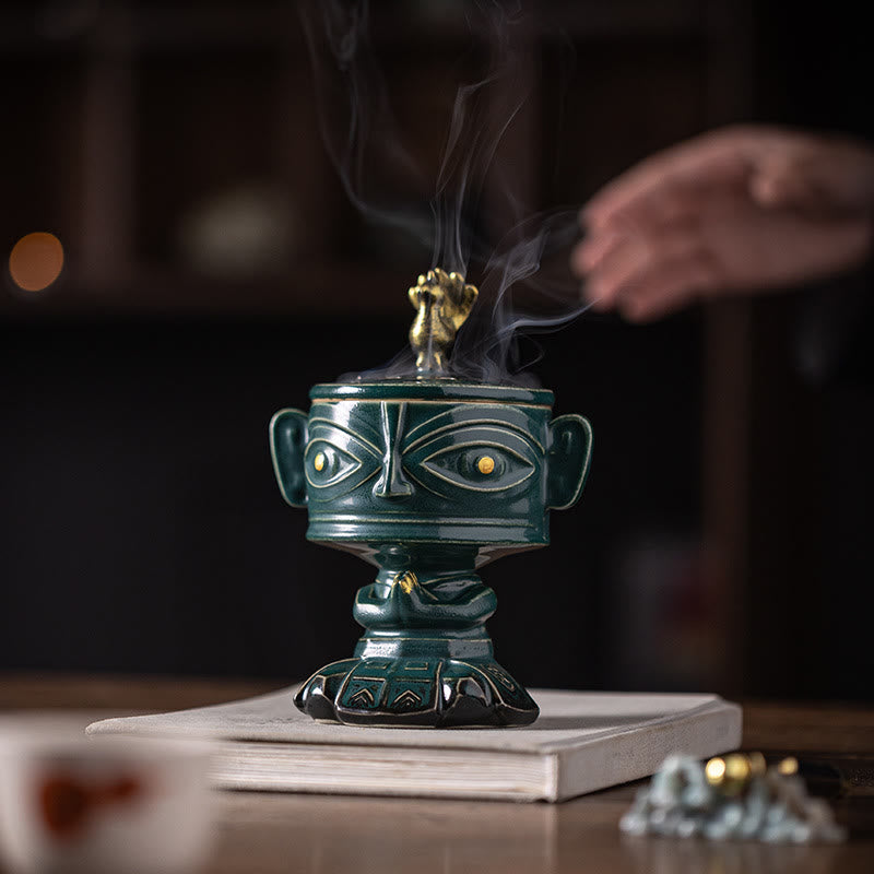 Buddha Stones Sanxingdui Bruciatore di incenso in ceramica curativo Decorazione da scrivania