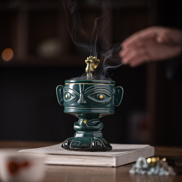 Buddha Stones Sanxingdui Bruciatore di incenso in ceramica curativo Decorazione da scrivania