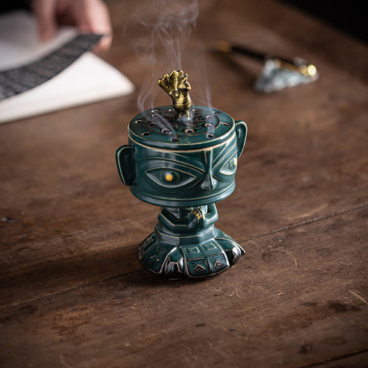 Buddha Stones Sanxingdui Bruciatore di incenso in ceramica curativo Decorazione da scrivania