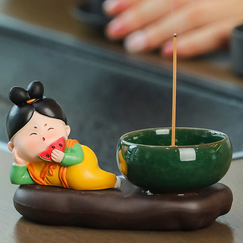 Buddha Stones Dinastia Tang Donna Cibo Guarigione Bruciatore di Incenso in Ceramica Decorazione da Scrivania