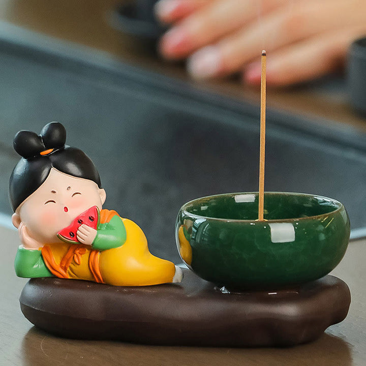 Buddha Stones Dinastia Tang Donna Cibo Guarigione Bruciatore di Incenso in Ceramica Decorazione da Scrivania