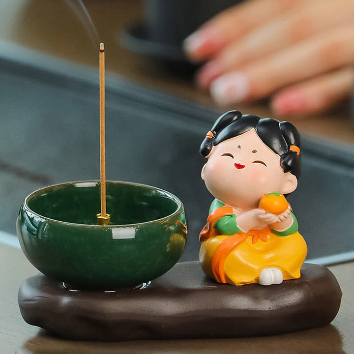 Buddha Stones Dinastia Tang Donna Cibo Guarigione Bruciatore di Incenso in Ceramica Decorazione da Scrivania