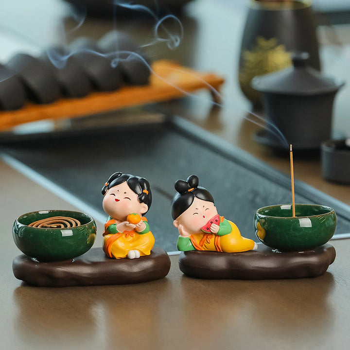 Buddha Stones Dinastia Tang Donna Cibo Guarigione Bruciatore di Incenso in Ceramica Decorazione da Scrivania