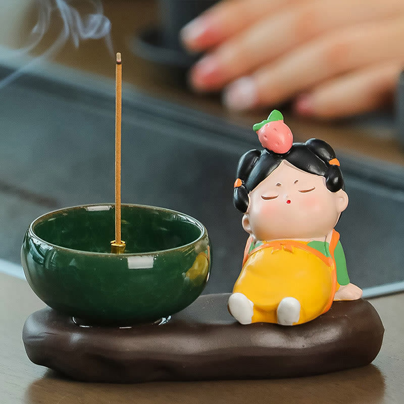 Buddha Stones Dinastia Tang Donna Cibo Guarigione Bruciatore di Incenso in Ceramica Decorazione da Scrivania