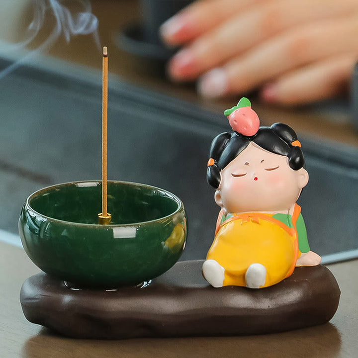 Buddha Stones Dinastia Tang Donna Cibo Guarigione Bruciatore di Incenso in Ceramica Decorazione da Scrivania