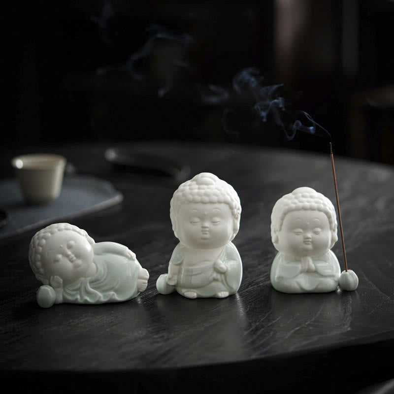 Buddha Stones Buddha seduto in piedi reclinato in ceramica bruciatore di incenso curativo decorazione da scrivania