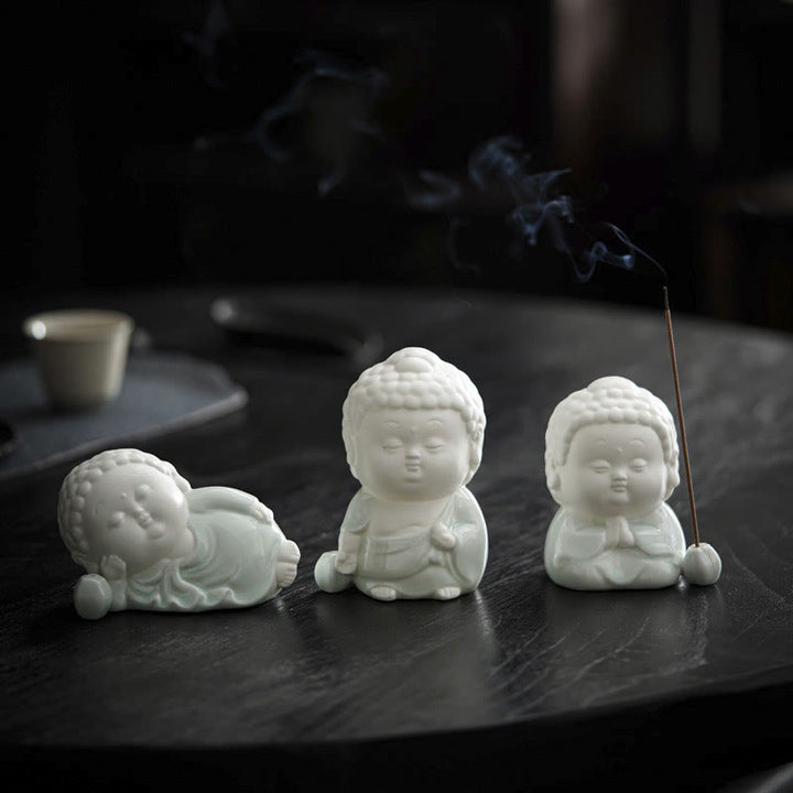 Buddha Stones Buddha seduto in piedi reclinato in ceramica bruciatore di incenso curativo decorazione da scrivania