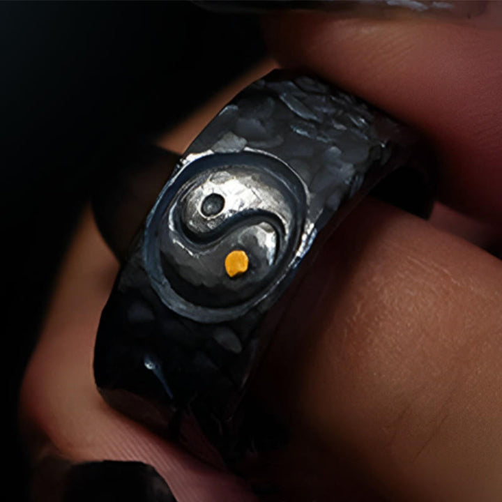 Anello in argento sterling 999 Buddha Stones simbolo dell'equilibrio Yin Yang