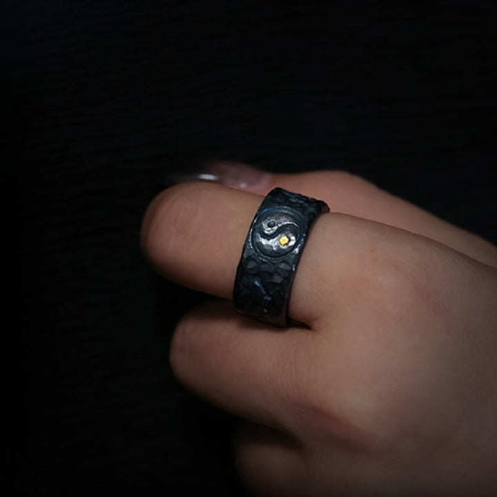 Anello in argento sterling 999 Buddha Stones simbolo dell'equilibrio Yin Yang