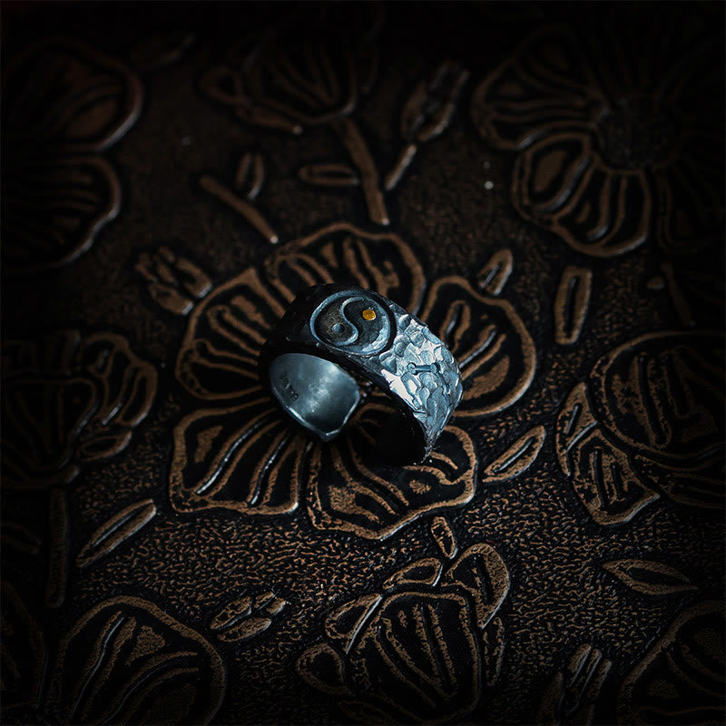 Anello in argento sterling 999 Buddha Stones simbolo dell'equilibrio Yin Yang - image 1