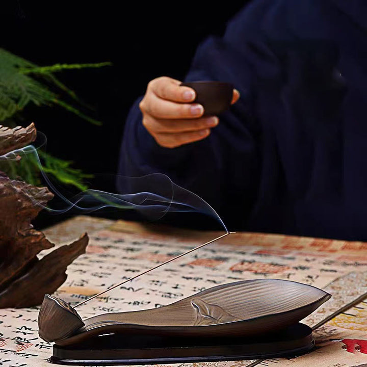 Buddha Stones Lotus Pod Zen Guarigione Marrone Ceramica Bastoncino Bruciatore Incenso Decorazione - image 8